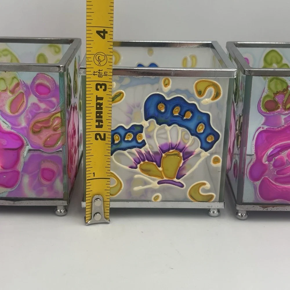 Vintage Floral Butterfly Faux-Stained Glass Candle Votive Holder 3